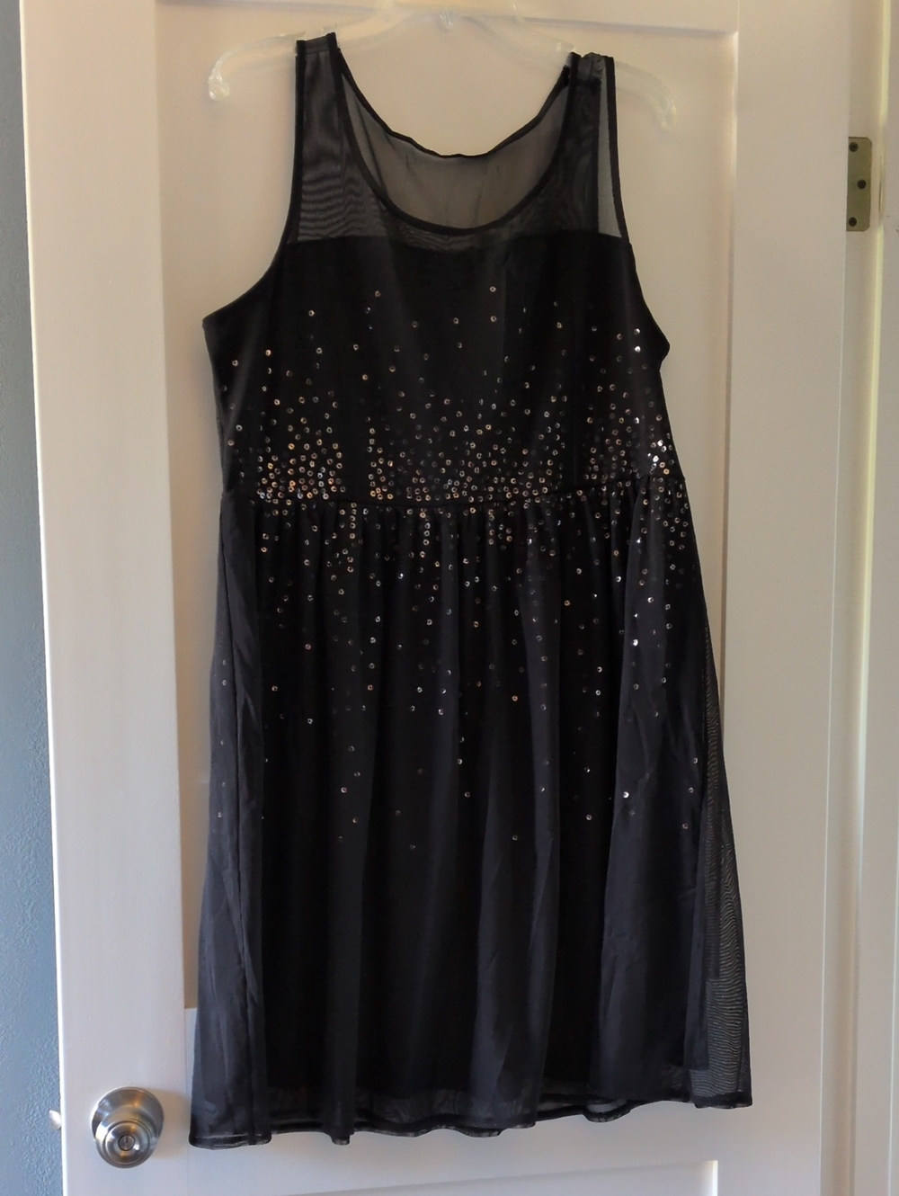 Black Sleeveless Mesh A-Line Dress with Sparkle Detail